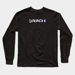 Blue and White Lukas X Logo Long Sleeve T-Shirt